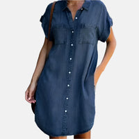 Jeanskleid für Damen – Luftiges Sommerkleid mit kurzen Ärmeln – Tiefblau