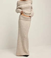 Rersahlha | Herbst-Winter Off-Shoulder Strickset für Damen – Beige