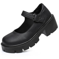 Schwarze Mary Jane Dirndl Schuhe für Damen | Plateau – Mattschwarz