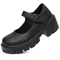 Damen Dirndl Schuhe | Schnallenriemen Mit Breiter Sohle – Mattschwarz