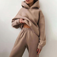 Zweiteiler für Damen - Leichtes Twin-Set mit Kapuzenpullover und Jogger für den Sommer – Hellbraun