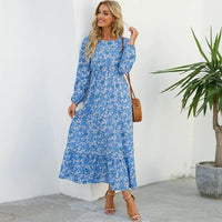 Damen Boho Maxikleid mit Blumenmuster | Langarm – Blau