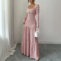 Úrsula™ Langes Kleid aus Plissiertem Strick mit Vorderer Knopfleiste – Rosa