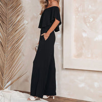 SANNE - Geraffter schulterfreier Jumpsuit – Schwarz