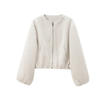 Damen Reißverschluss mit Taschen Übergangsjacke – Weiß