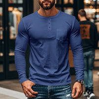 Northline™ Langarmshirt Mit Henley-Kragen und Figurbetonter Passform – Blau