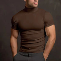 T-Shirt für Herren - Muskelfit T-Shirt mit hohem Kragen für die Sommerzeit – Camel