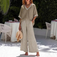 Callenne™-Set aus Baumwoll-Leinen mit Elegantem Kontrast – Khaki