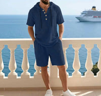 Portofino Coast™ Set Aus Baumwoll-Leinen Mit Moderner Kapuzenshirt – Dunkelblau