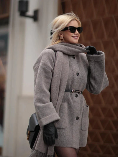 Naime | Strickjacke Damen mit Schal stilvoll warm