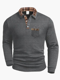 Herren-Polo mit langen Ärmeln im Casual-Stil mit kariertem Kragen, ideal für einen modernen und eleganten Look – Grau