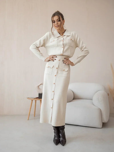 Olizineia | Damen Strick Blazer-Rock Set