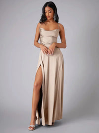 Heidi-Mode | Seiden-Maxikleid mit Geflochtenem Rücken Kleid Dich für Formelle Anlässe Lucette – Helles Braun