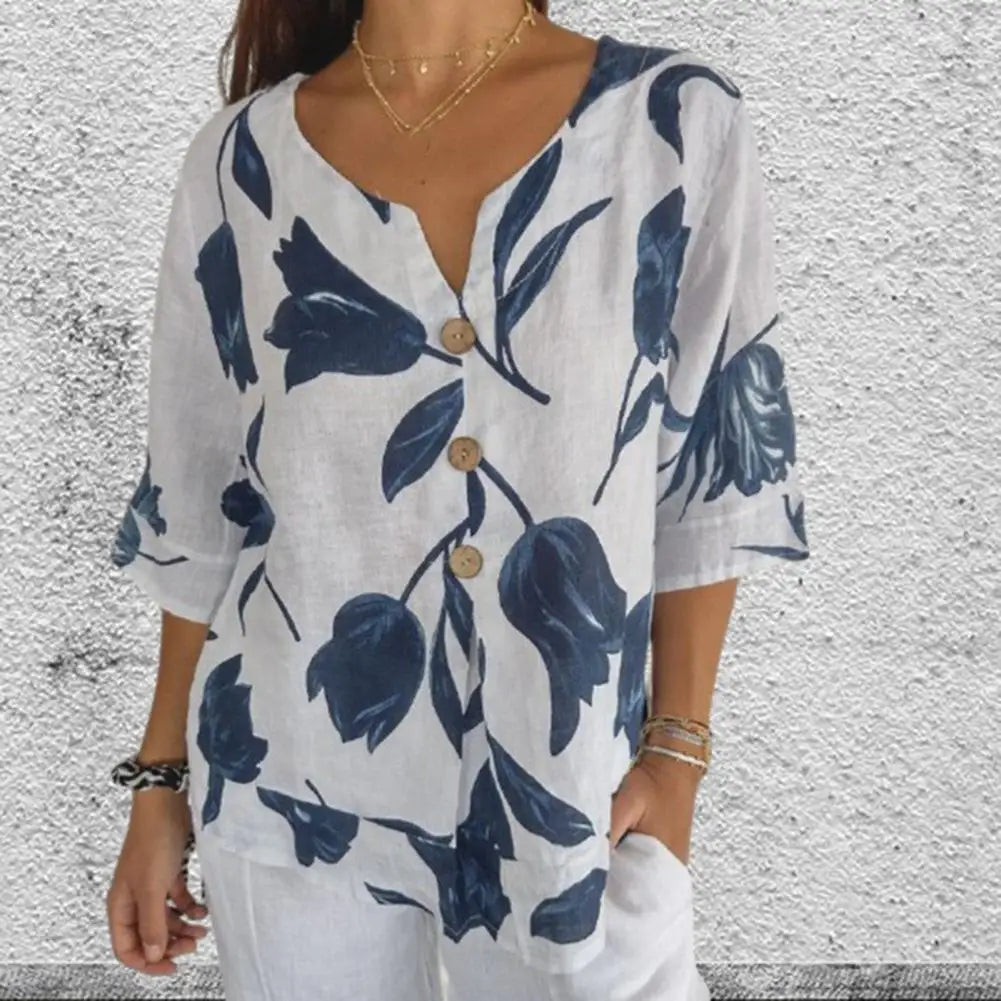 Louisa - Gedruckte V-Ausschnitt Bluse