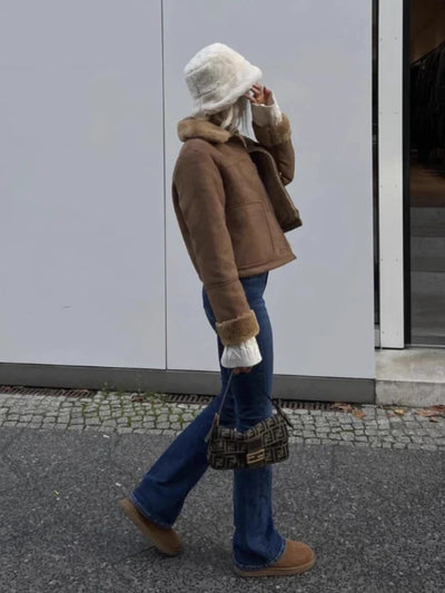 Olivareia | Damen Fashion Lederjacke mit Teddy-Panel und Reißverschluss