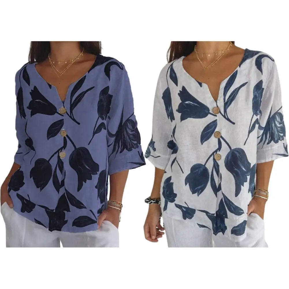 Louisa - Gedruckte V-Ausschnitt Bluse