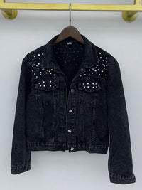 Heidi-Mode | Lässige Jeansjacke mit Perlen – Schwarz