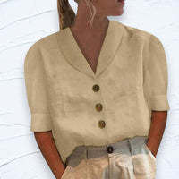Seren - Top mit Kragen und Knöpfen – Beige