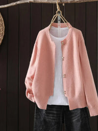 Elara | Perlenknopf Cardigan – Rosa