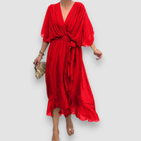 Olga | Elegantes Midikleid mit Wickeloptik – Rot