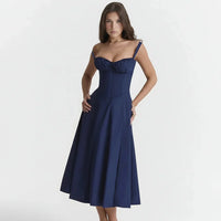 Linda | Damen Blumenkleid Korsett Seitenschlitz Midi – Blumen Korsett Midi 2026 – Marineblaues Linsay