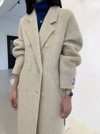 Klemonith | Herbst Winter Wollmantel Damen Doppelreihig – Elfenbein