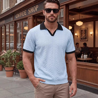Windsor™ Polo Aus Strukturierter Strickware Mit Kontrastkragen – Blau