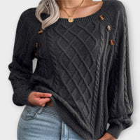 Eleganter Zopfmuster-Pullover – Mit Knopfdetails – Schwarz