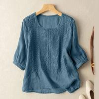 Reagan | Blumenmuster Schlitzausschnitt Bluse – Blau