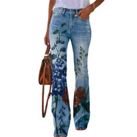 Sylvia™ Flared-hosen – Hellblauer Denim mit floralem Print
