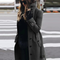 Kleviora | Neuer Winter schlanker Wollmantel Damen – Dunkelgrau