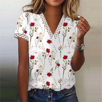 Camilla | Sommer Oberteil mit V-Ausschnitt – Blume Rot