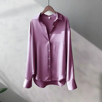 Dorothy - Satin Oversized Langarm-Hemd mit Knopfleiste – Lila