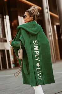 Eyara | Kapuzen-Sweatjacke mit "Simply Live" Print – Oliv