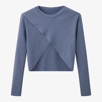 Elegantes Satinkleid - Stricktop-Kombinationsset – Blau Stricktop