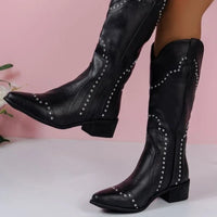 Damen Schlupf Cowboystiefel | Bestickt – Schwarz