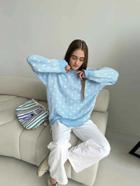 Mariala | Modischer Strickpullover mit chicem Print für Damen – Himmelblau