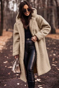 Damen Winter Kapuze Weich Langer Mantel | Warme – Aprikose