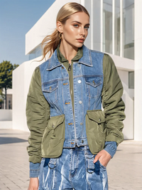 Reisola | Damen Patchwork Denimjacke mit Umlegekragen aus Baumwolle – Grün