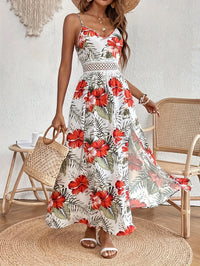 Damen Sommer Kleid mit Blumenmuster | Maxi – Weiß / Rot Blumenmuster