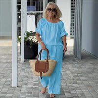 Celiane™-Set aus Baumwoll-Leinen mit Lockerer Passform – Blau