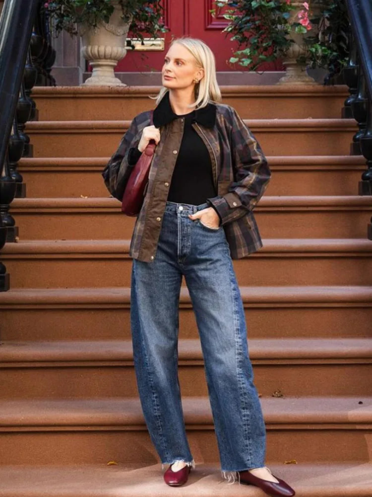 Rerhilha | Trendige damenjacke mit kariertem patchwork