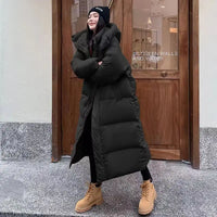 Lange Puffer Daunenmantel – Schwarz