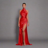Constanze | Elegantes Kleid mit Schlitz – Rot