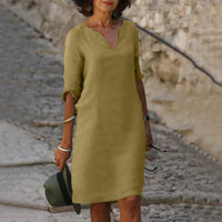 V-Ausschnitt Kleid für Frauen | Midi – Khaki