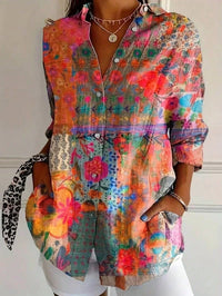 Amelia | Damenbluse mit elegantem abstraktem Print – Orange