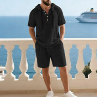 Portofino Coast™ Set Aus Baumwoll-Leinen Mit Moderner Kapuzenshirt – Schwarz