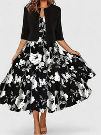 Orla | Halbarm A-Linien Midikleid – Schwarz