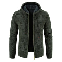 Gefütterte Herren Strickjacke Mit Kapuze | Winterjacke Mit Reißverschluss – Dunkelgrün