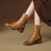 Elegante Damen Lederstiefeletten – Braun